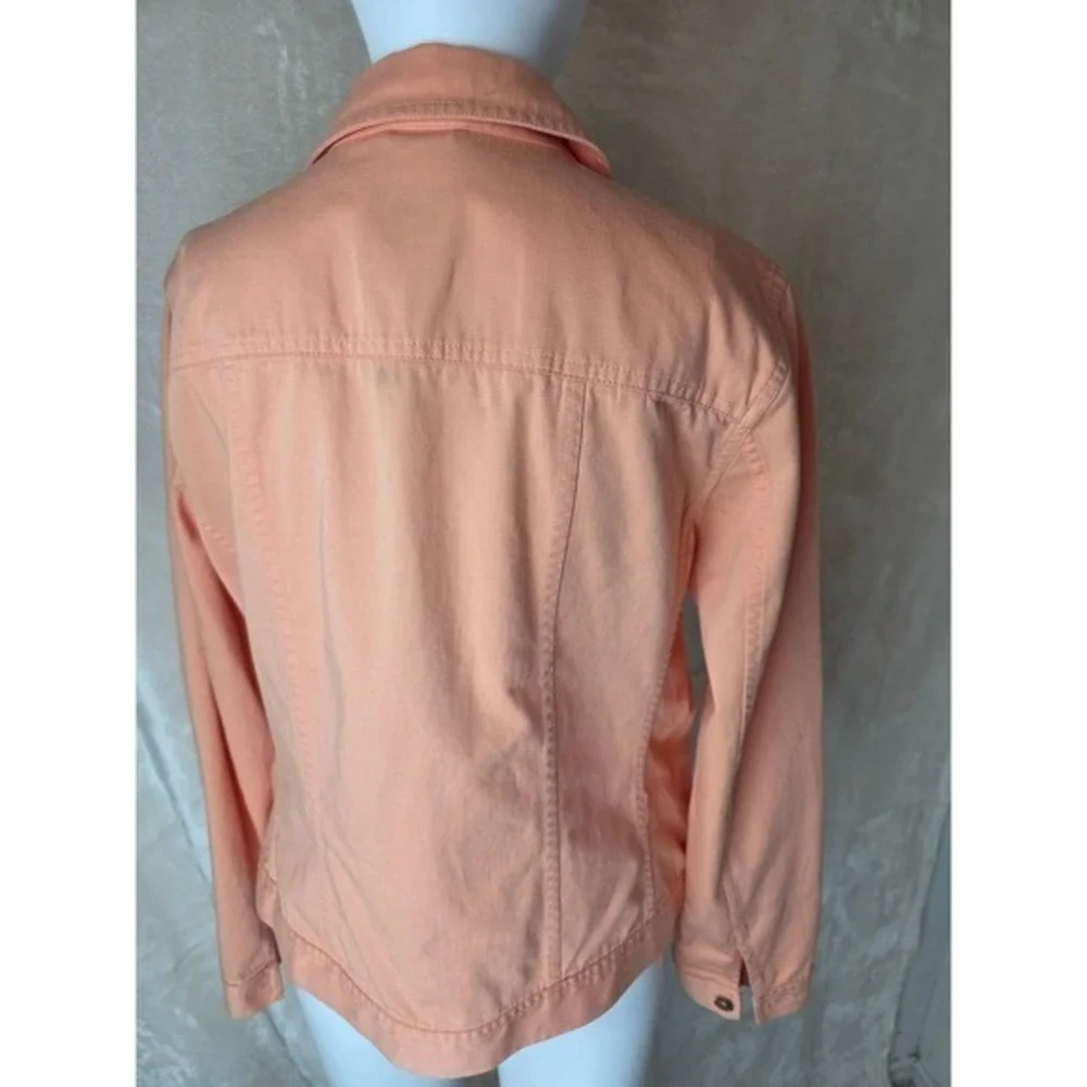 Chaps Denim Jacket Women Peach Orange Utility Zip Front Pockets‎ Size L